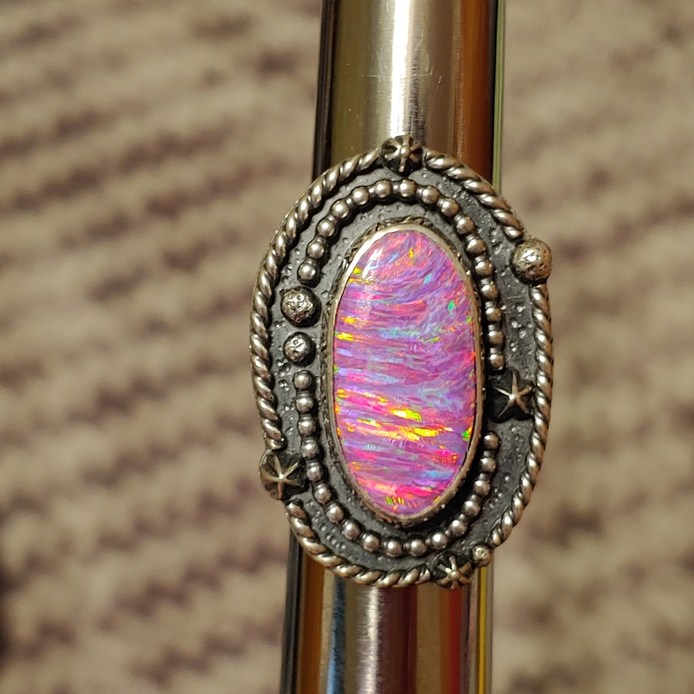 Celestial Sterling Silver and Pink Opal Ring